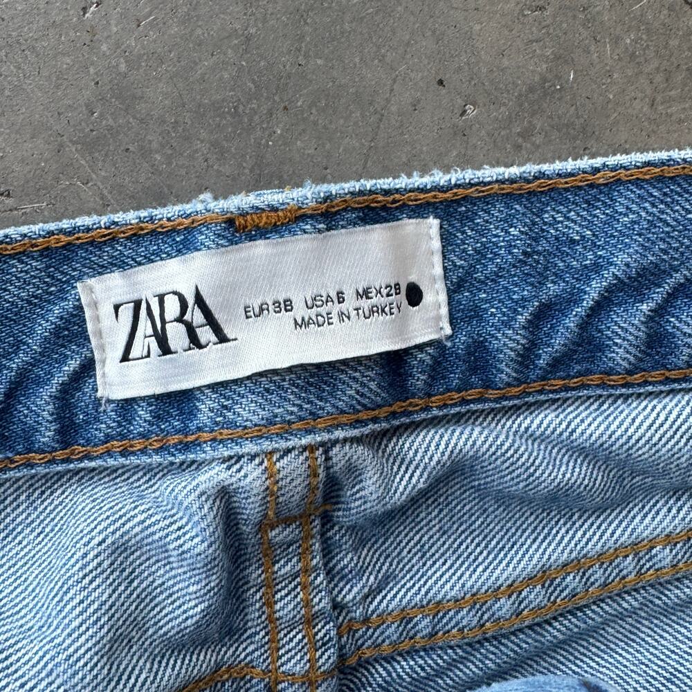 Vintage Y2k Zara Holy Distressed Light Wash Wide Leg Flare Denim Jeans Sz 6 - Picture 3 of 6